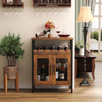X-cosrack Wine Bar Rack Cabinet with Detachable Wine Rack, Coffee Barwith Glass Holder, Small Sideboard and Buffet Cabinet with Mesh Door, Rustic Brown(Patent Pending)