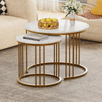 Garden 4 you Coffee Table Faux Marble Nesting Table for Small Place 2 Sets Modern Furniture Living Room Sets End Side Table Night Stand for Bed Room Dining Room (White & Gold)