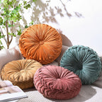 Kathfly Set of 4 Decorative Round Pleated Throw Pillows, Classy Velvet Pumpkin Round Throw Pillows, Decorative Floor Pillow for Bed Chair Home Sofa Decor, 14" Diameter(Colorful)
